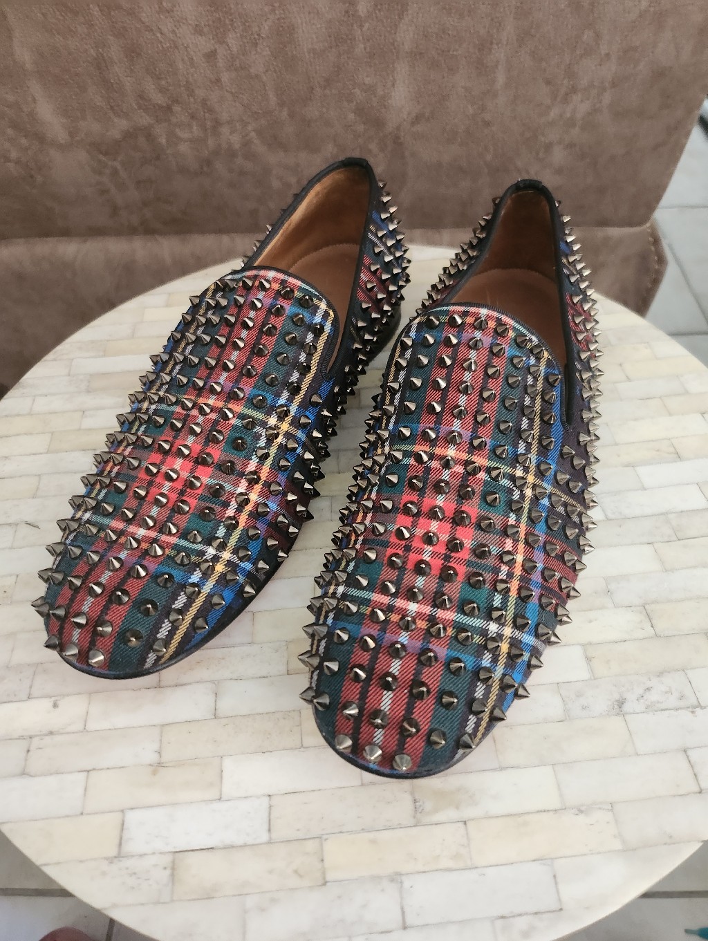 Christian Louboutin Tartan Check Stud Loafers Size 45